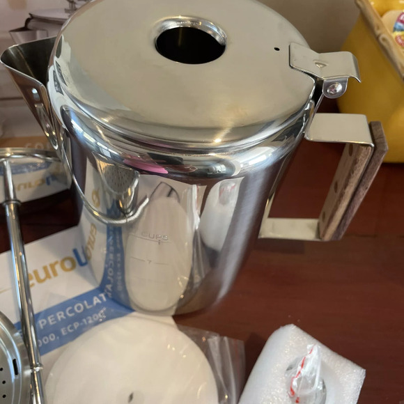 Small Eurolux Percolator Coffee Maker Pot - 9 Cups | Durable Stainless Steel - Picture 2 of 4